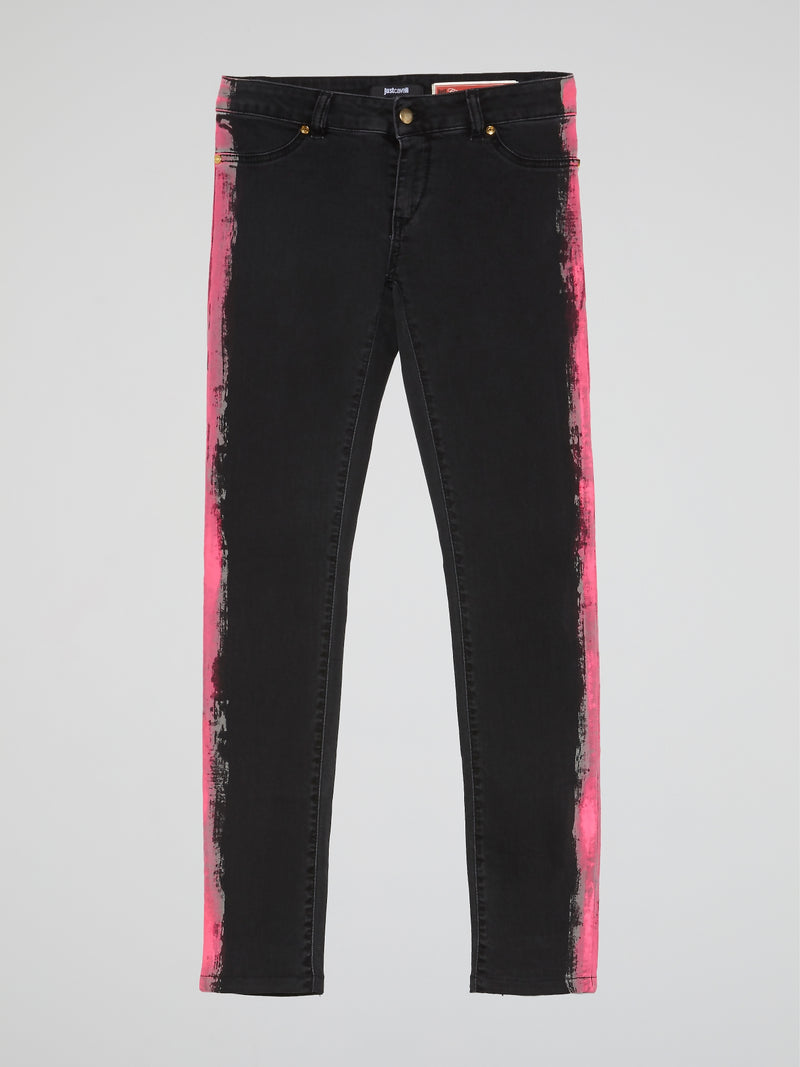 Black Contrast Side Print Jeans