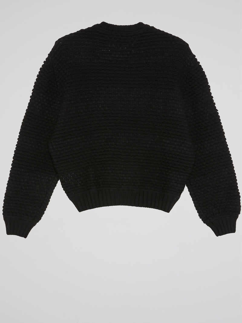 Black Sequin Embellished Textured Sweater