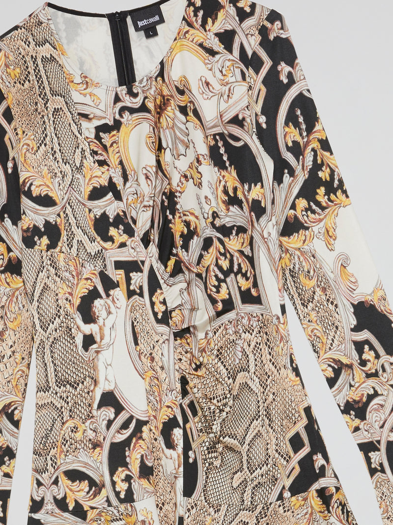 Baroque Print Long Sleeve Dress