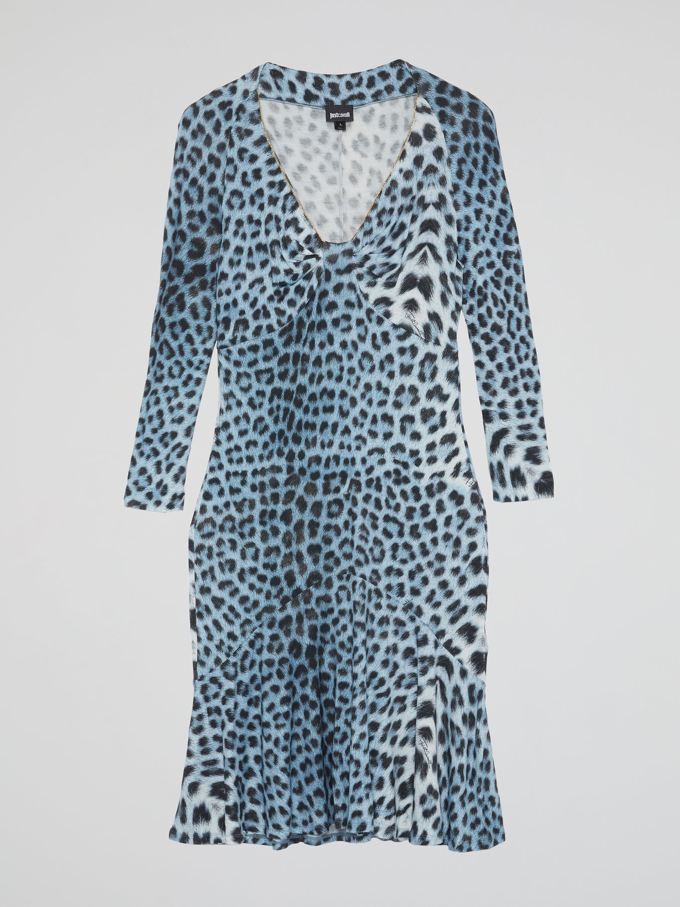 Blue Leopard Print Long Sleeve Dress