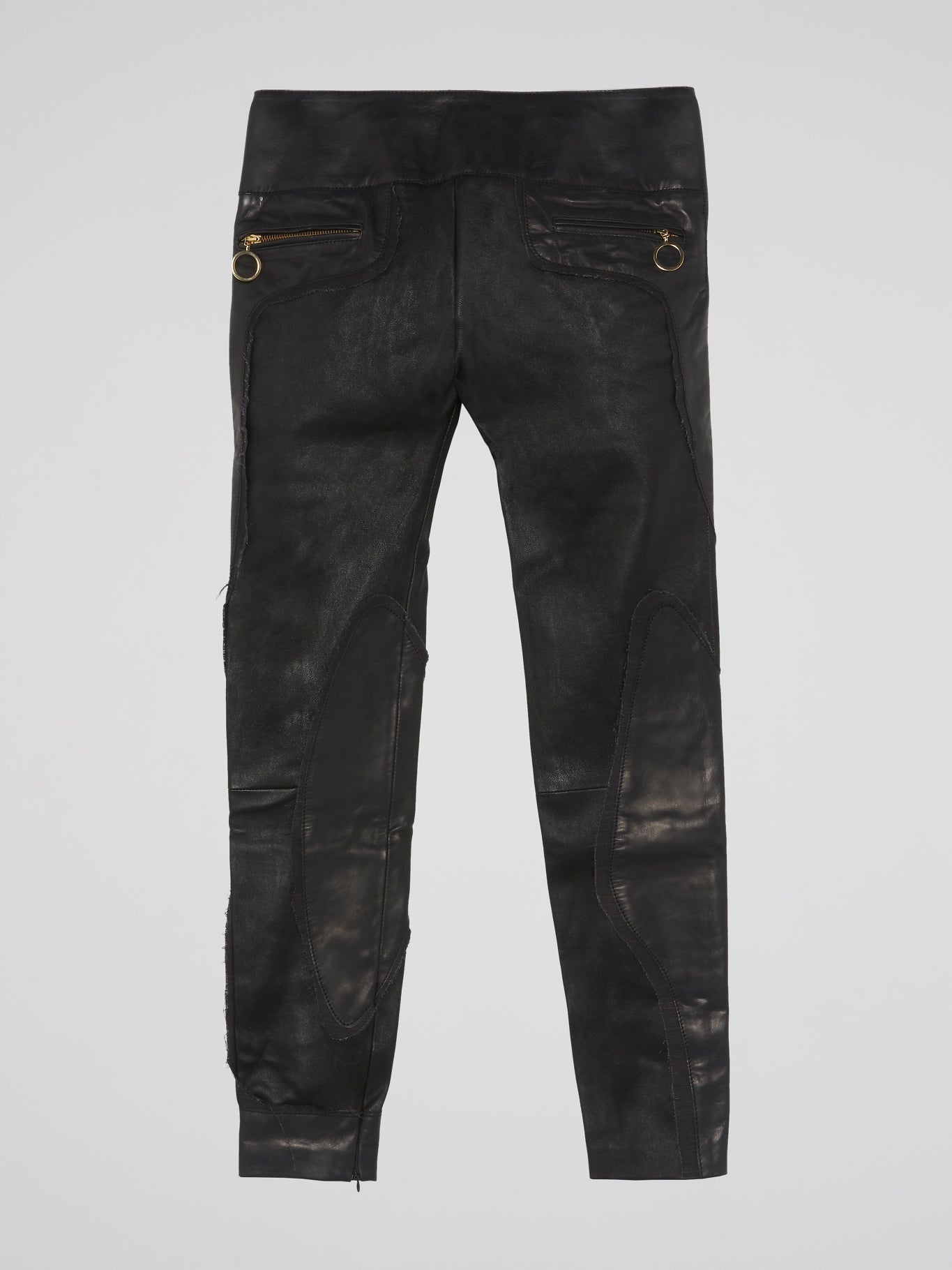 Black Patchwork Leather Pants
