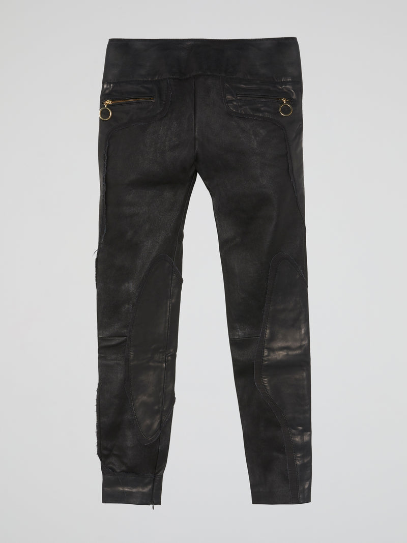 Black Patchwork Leather Pants