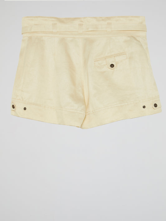 Beige Belted Mini Shorts