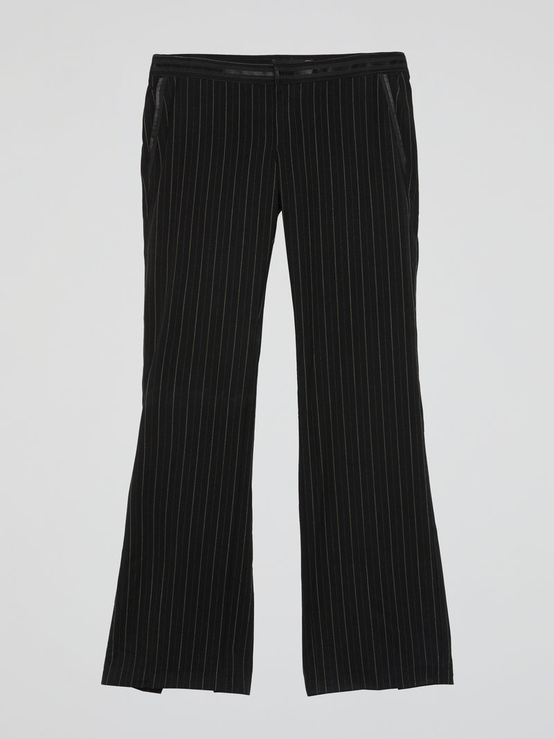 Black Pinstripe Slit Pants