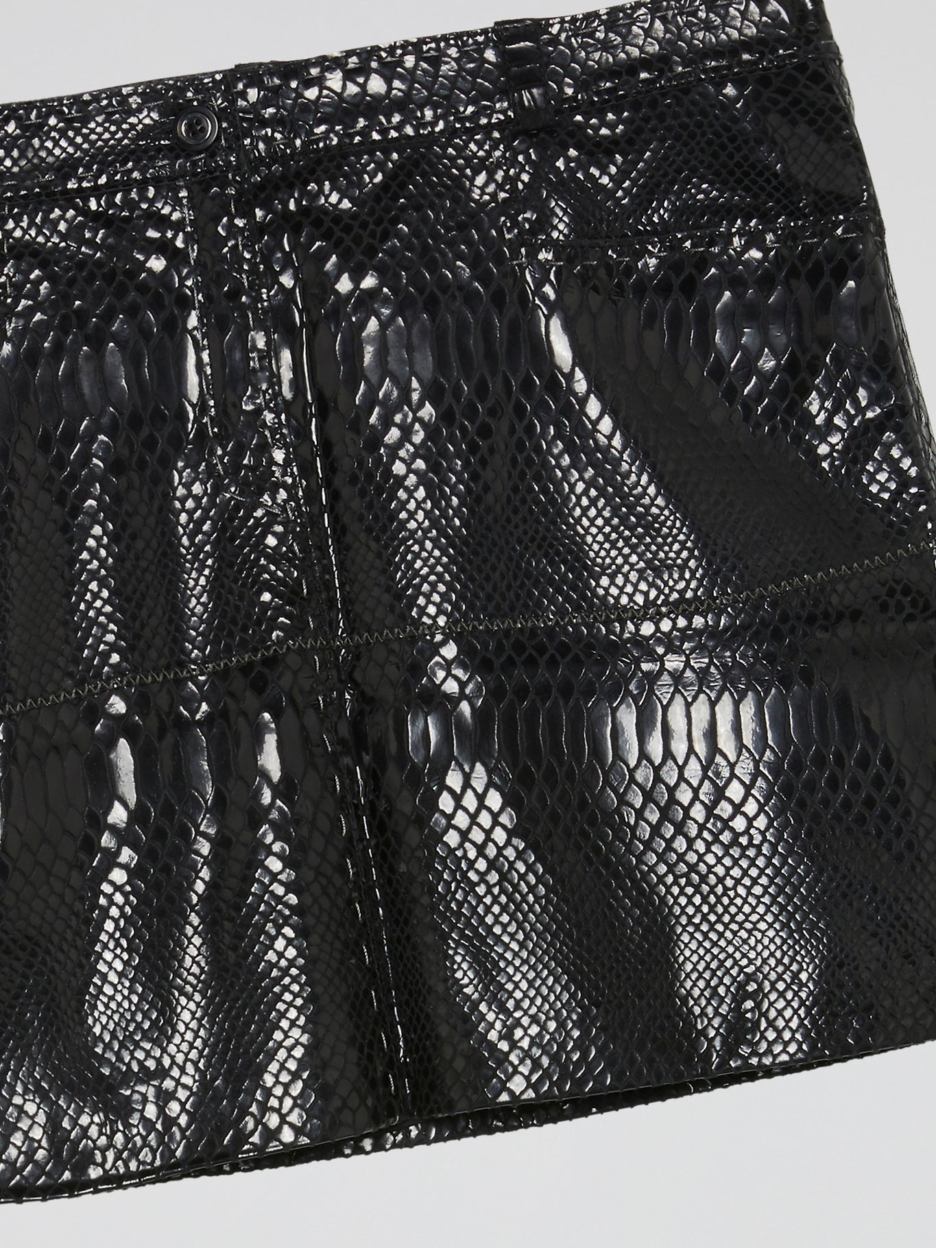 Black Snake Effect Leather Mini Skirt
