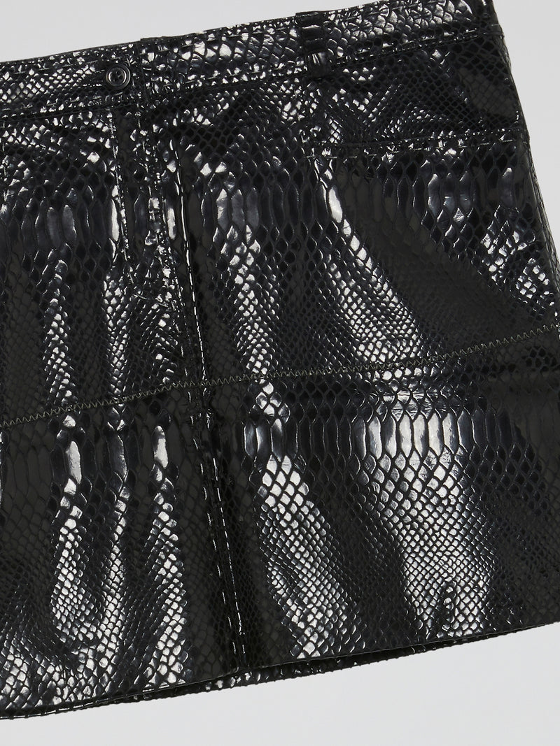 Black Snake Effect Leather Mini Skirt