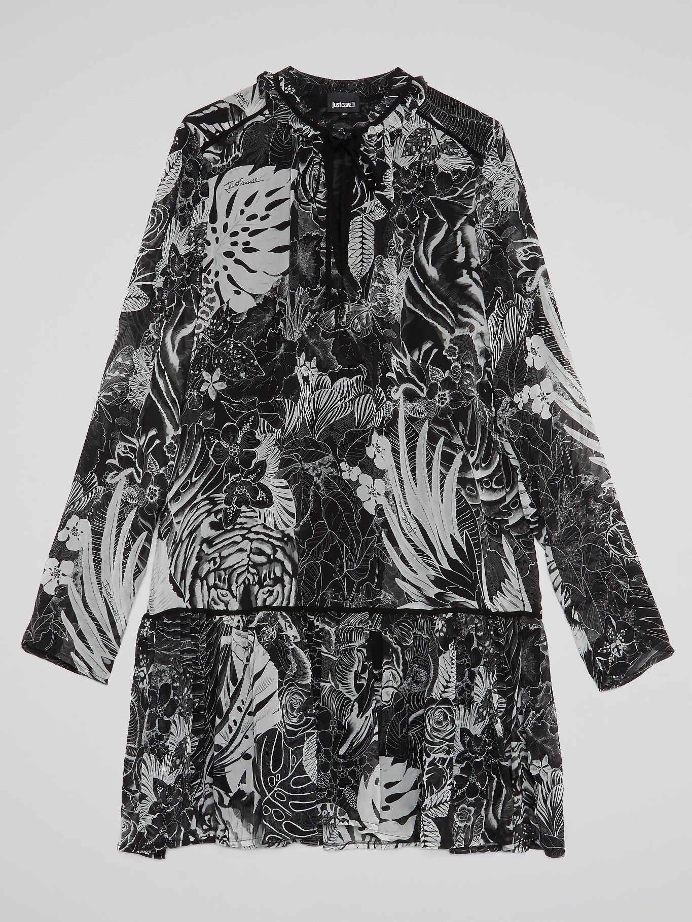 Black Tropical Print Drop Waist Dress