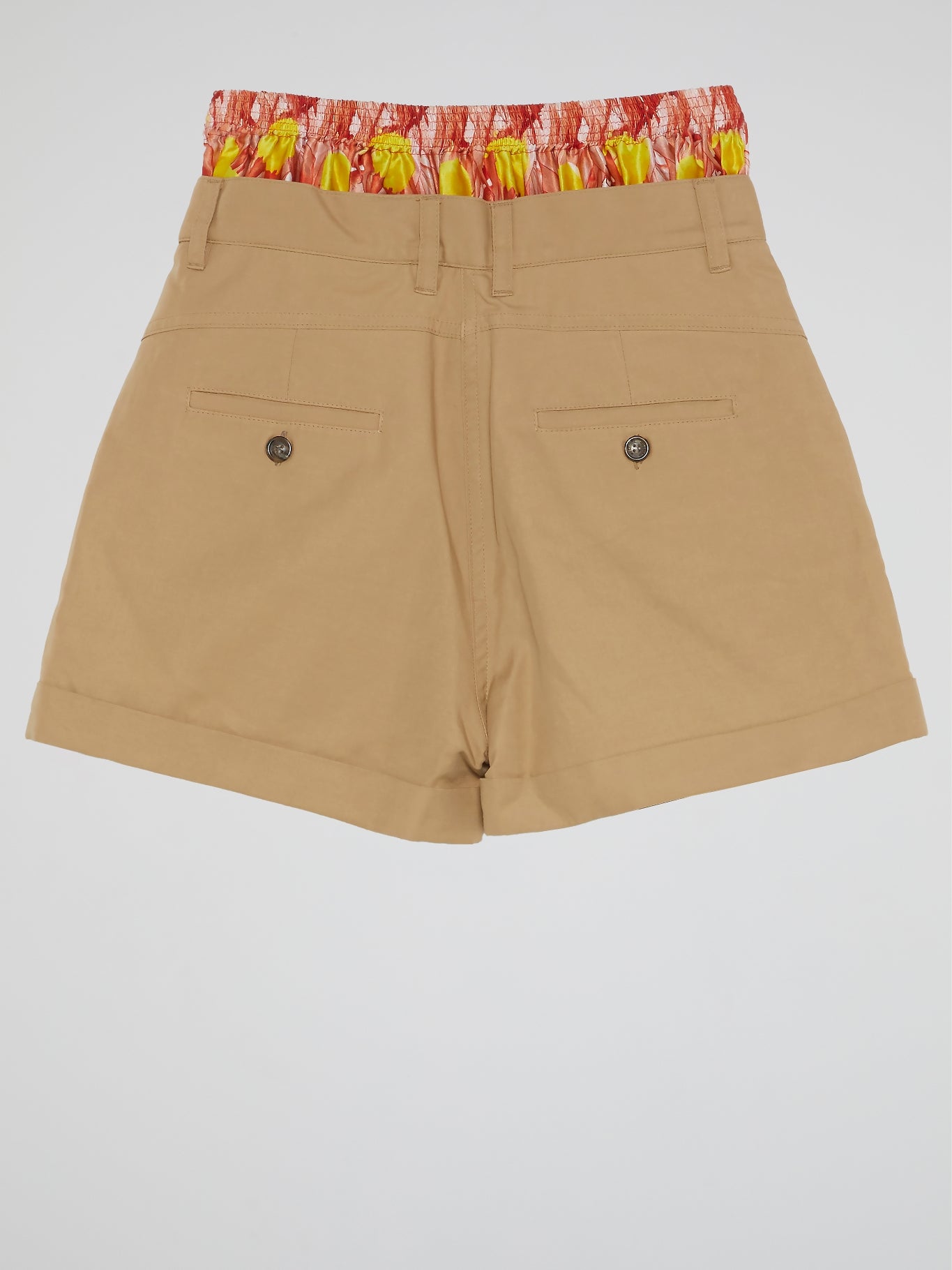Brown Contrast Waist Shorts