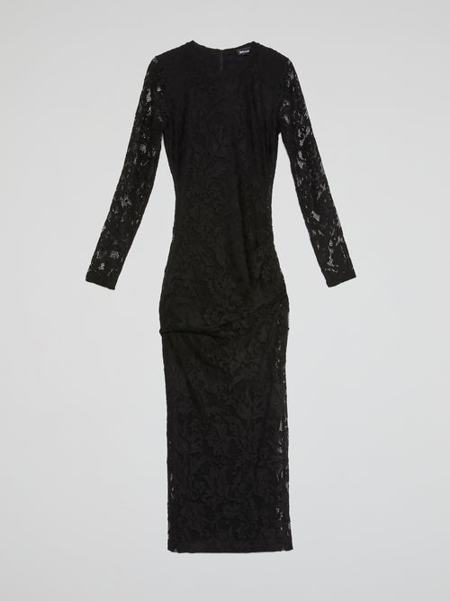 Black Paisley Lace Midi Dress