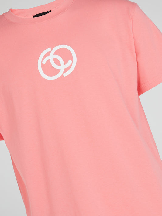 Pink Logo Print Crewneck T-Shirt