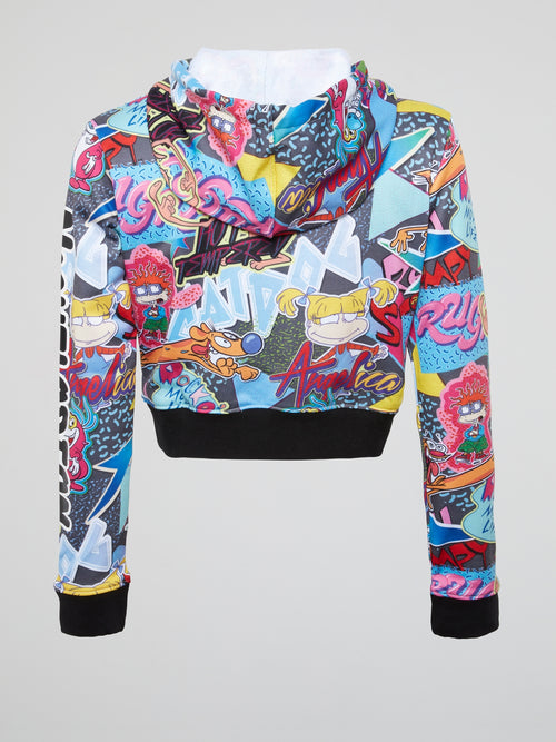 I Love The 90s Abstract Print Cropped Hoodie
