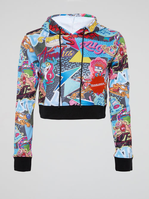 I Love The 90s Abstract Print Cropped Hoodie