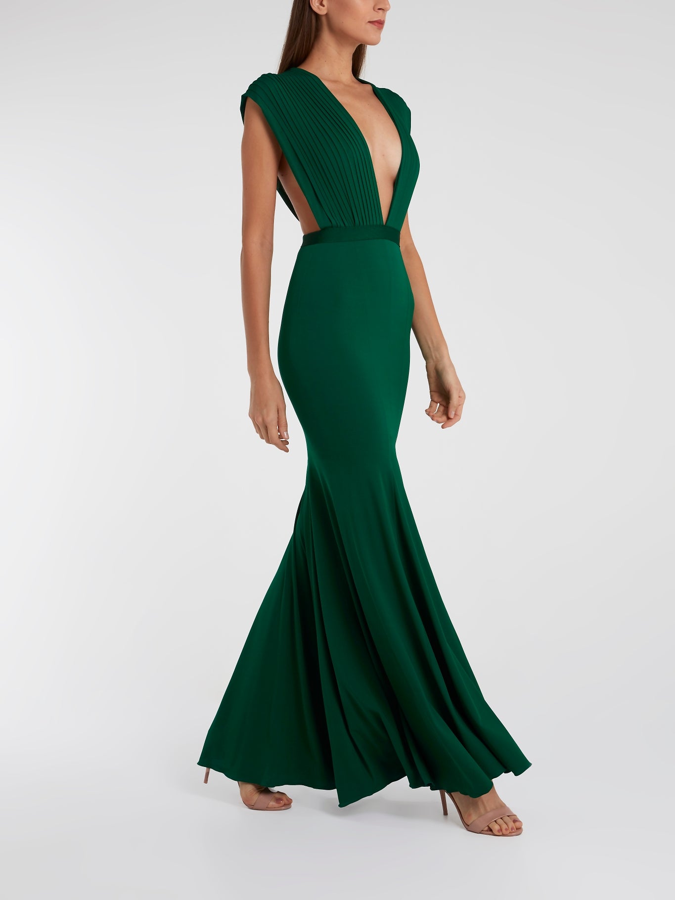 pleated plunge maxi dress Atelier Pleated Plunge-neck Maxi Dress