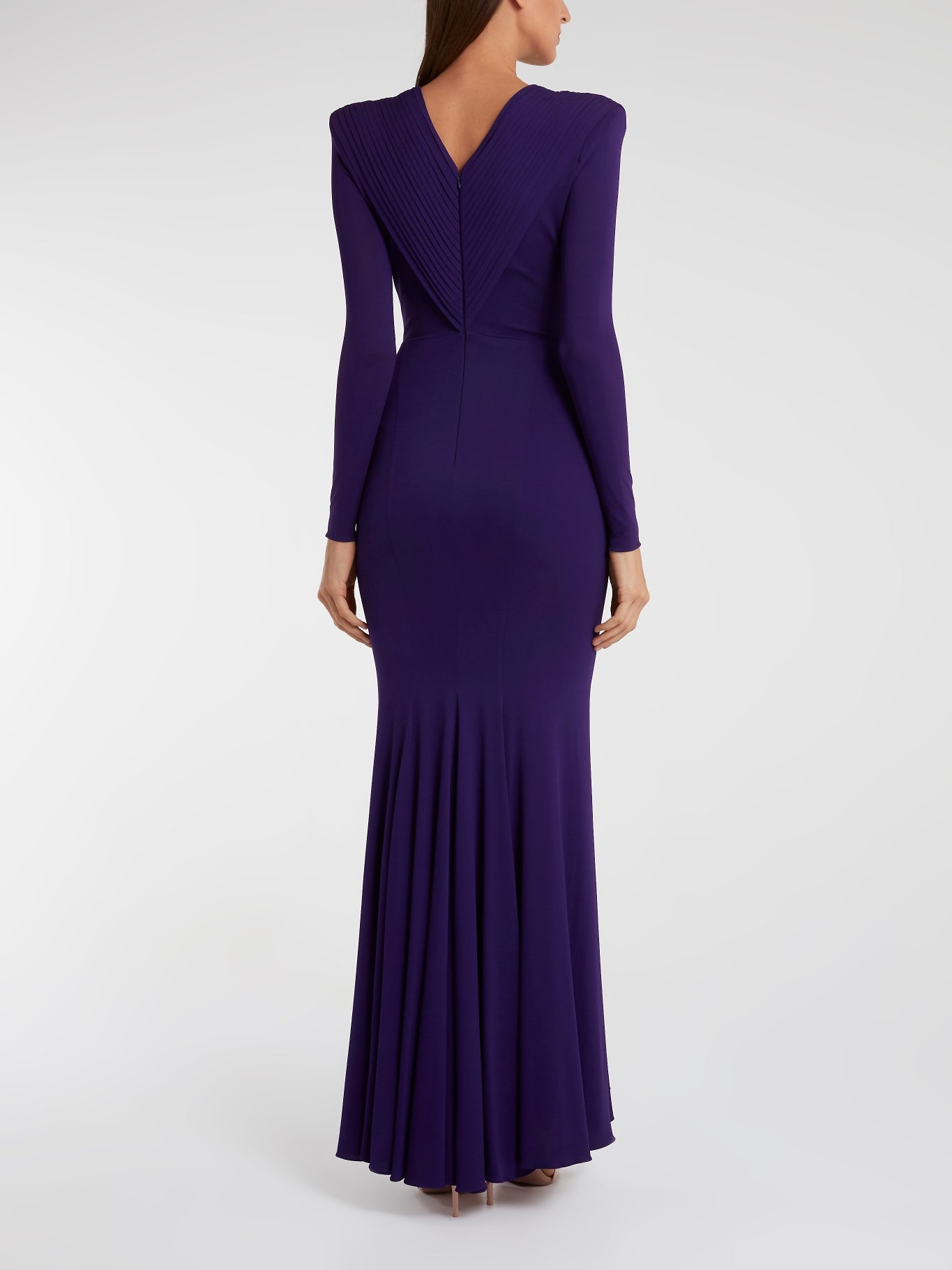 pleated long sleeve maxi dress Hervé L. Leroux Purple Pleated Long Sleeve Maxi Dress 38 / Purple