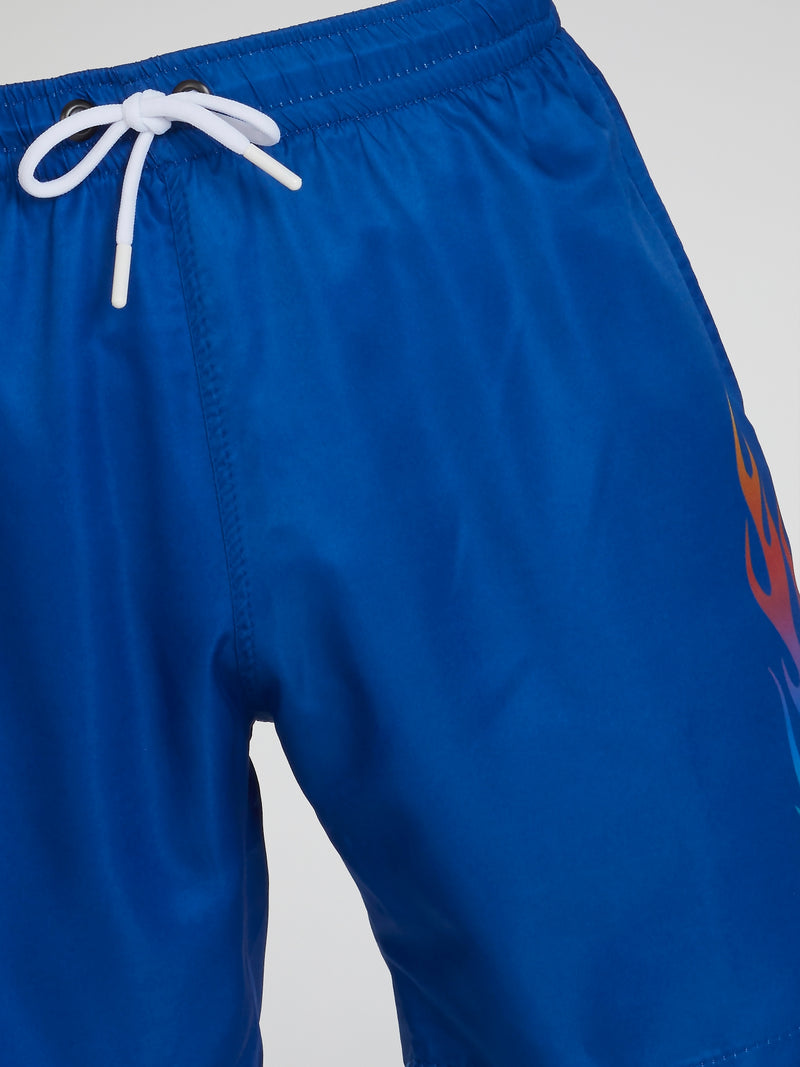 Blue Flame Print Swim Shorts