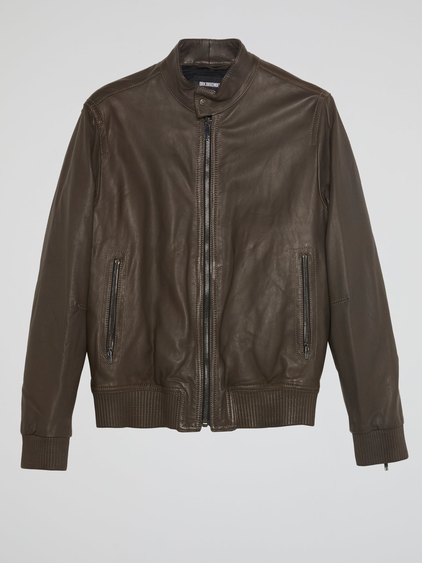 Brown Ribbed Trim Leather Jacket – Maison-B-More Global Store