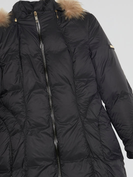Black Zip-Up Quilted Parka