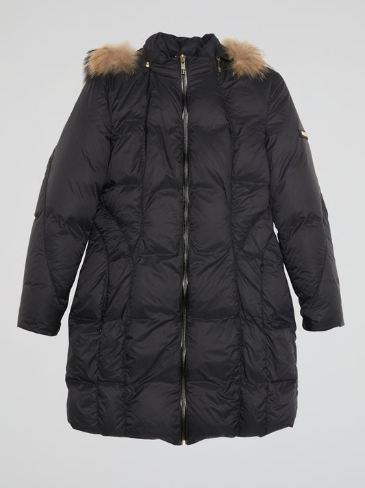 Black Zip-Up Quilted Parka