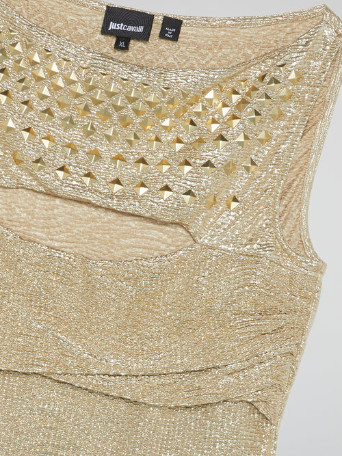 Gold Embellished Cut-Out Dress