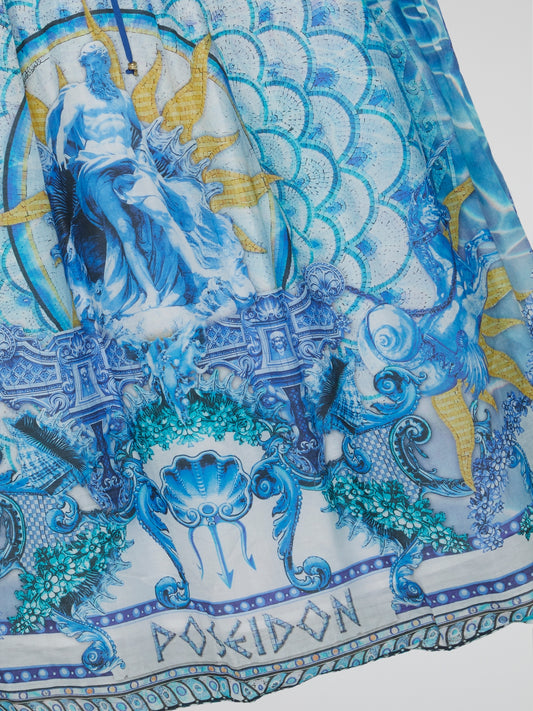 Blue Printed Maxi Skirt