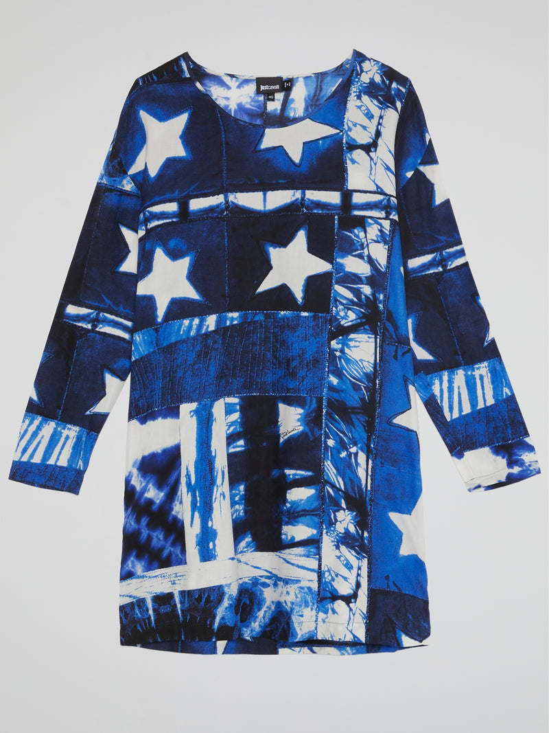 Blue Star Print Shift Dress