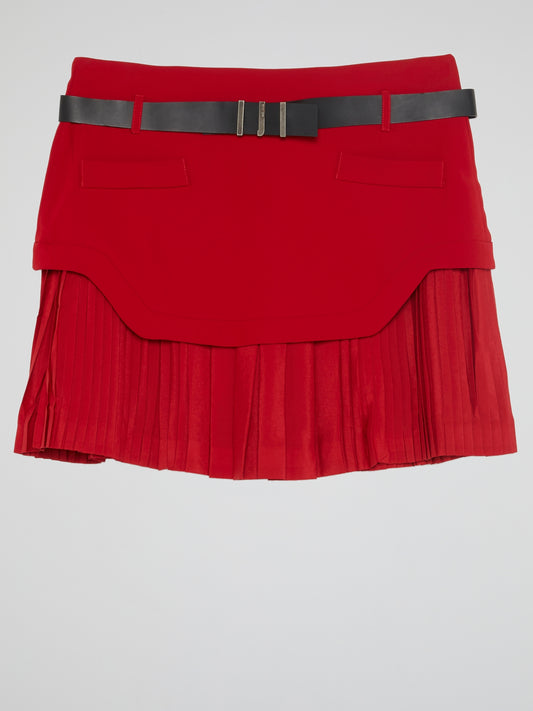 Red Pleated Hem Mini Skirt