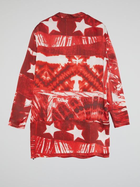Red Star Print Lace-Up Dress