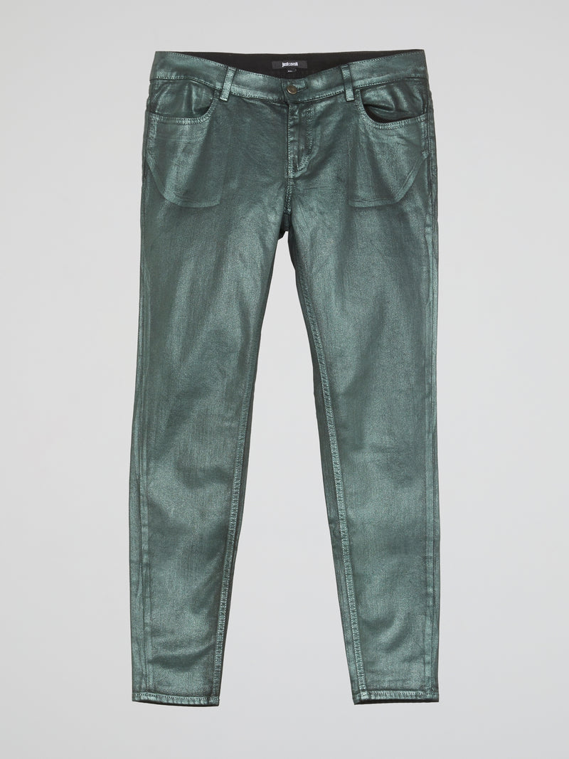 Green Metallic Slim Fit Jeans
