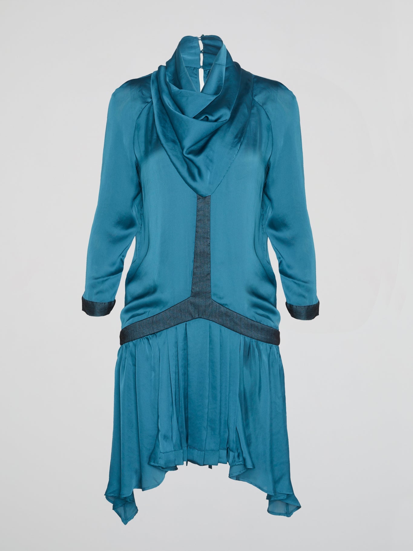 Blue Cowl Neck Frill Dress