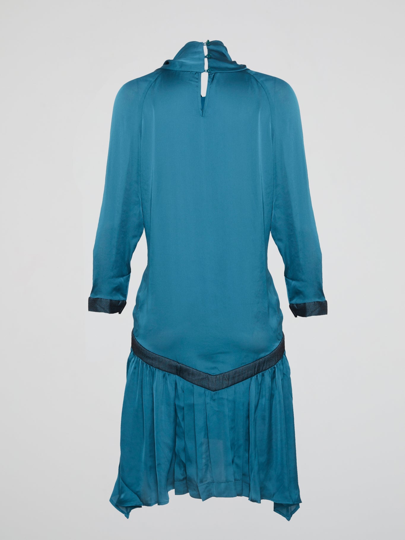 Blue Cowl Neck Frill Dress