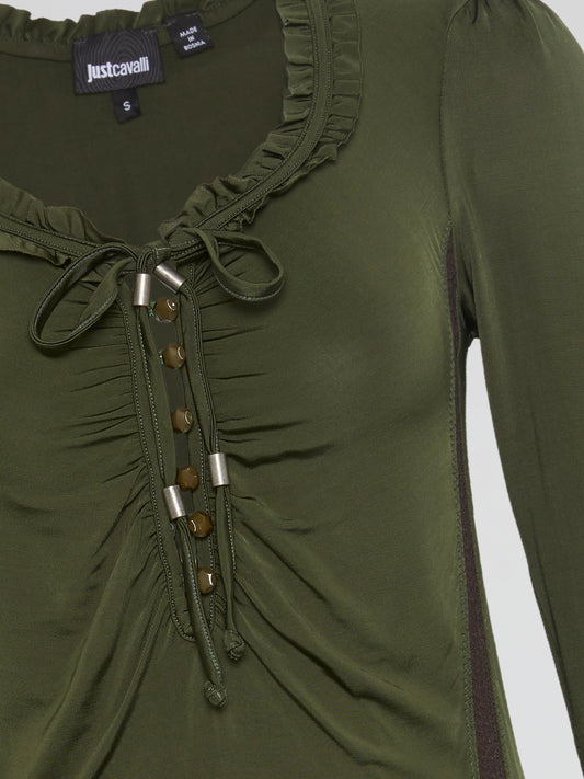 Olive Long Sleeve Frill Top