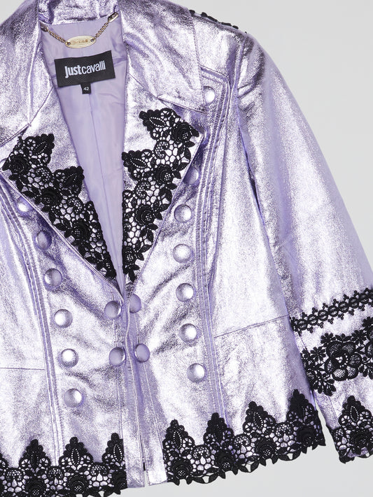 Purple Metallic Lace-Detail Blazer