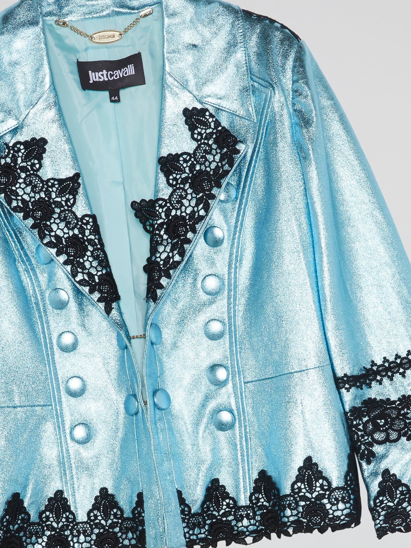 Blue Metallic Lace-Detail Blazer
