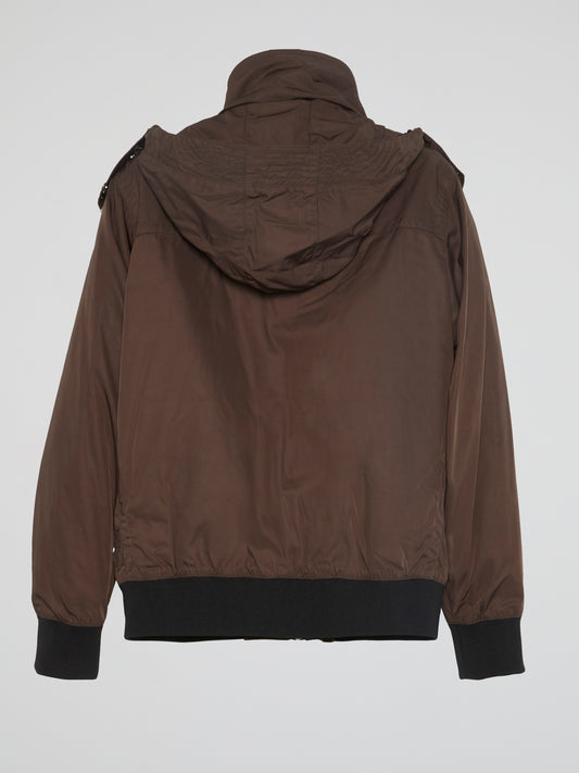 Brown Zipper-Detail Jacket