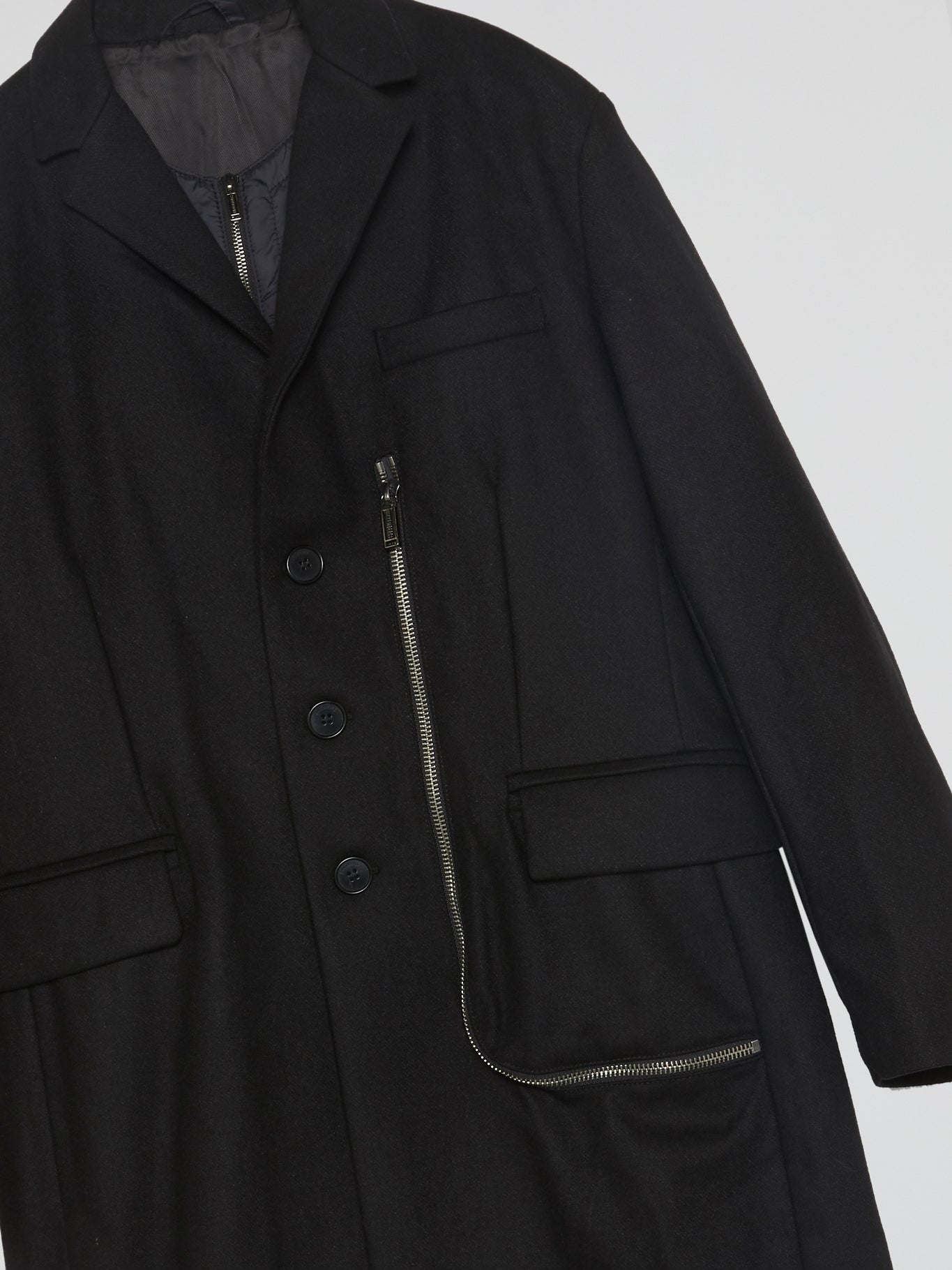 Black Zipper-Detail Trench Coat
