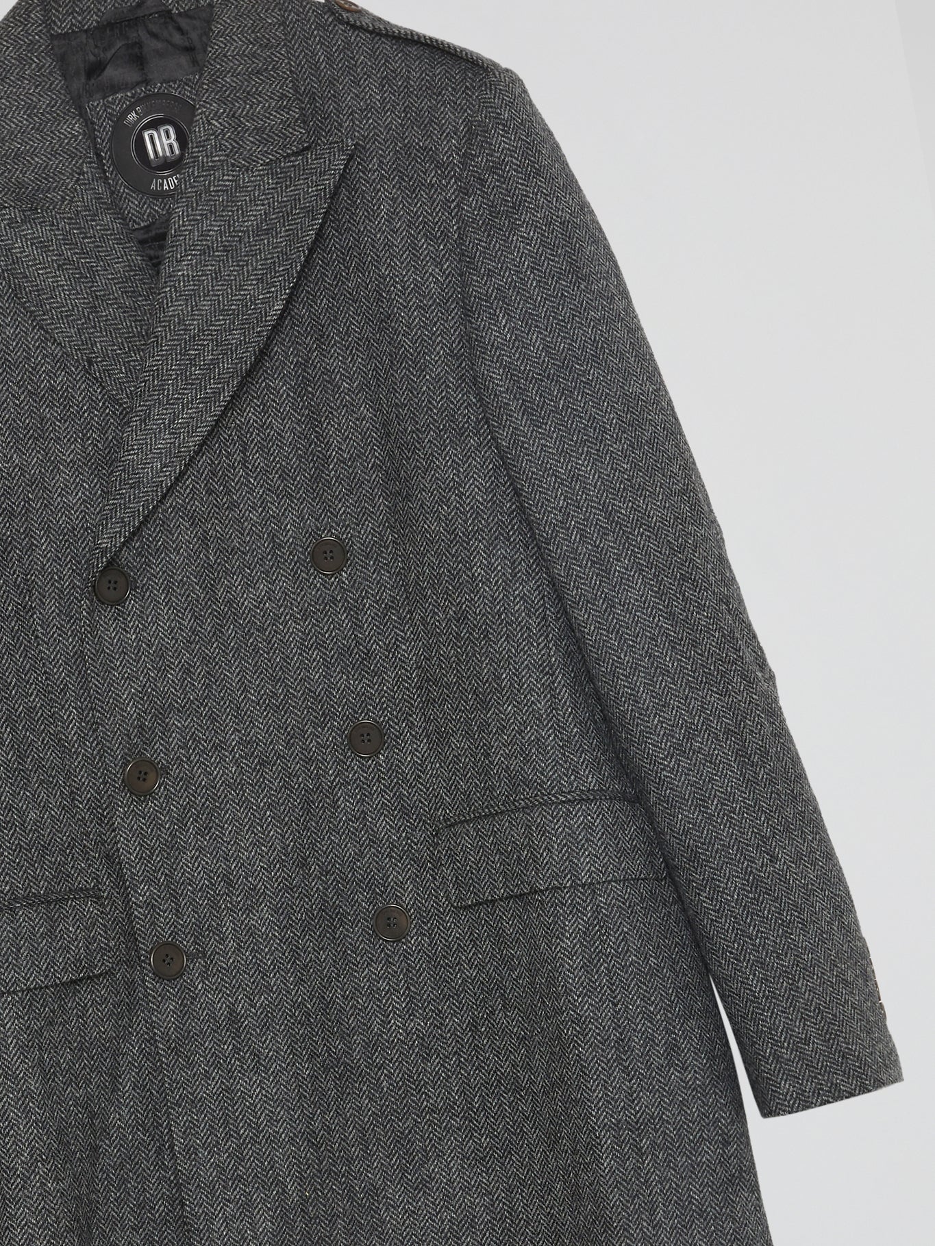 Grey Double-Breasted Tweed Trench Coat