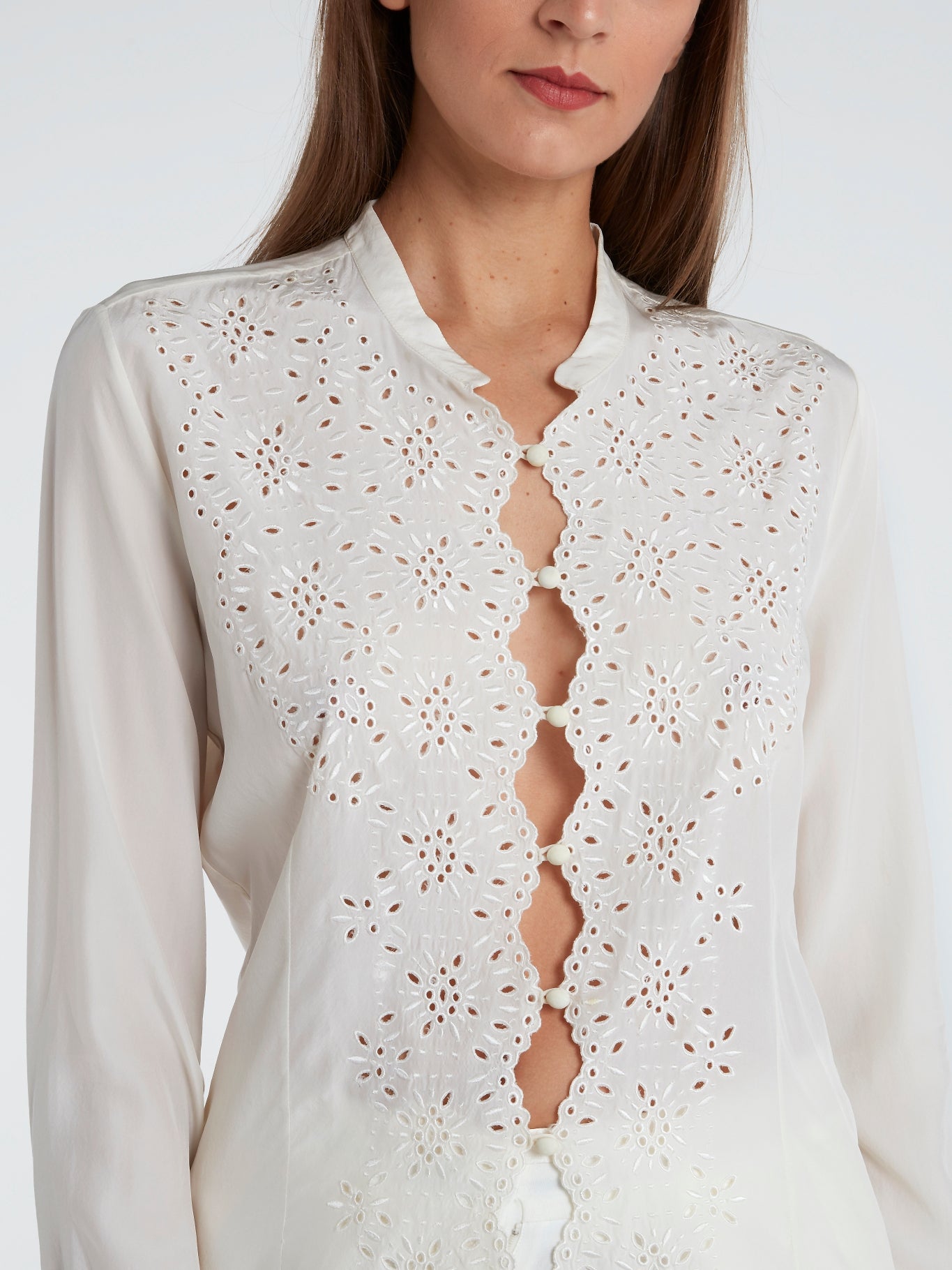 White Button Up Perforated Blouse