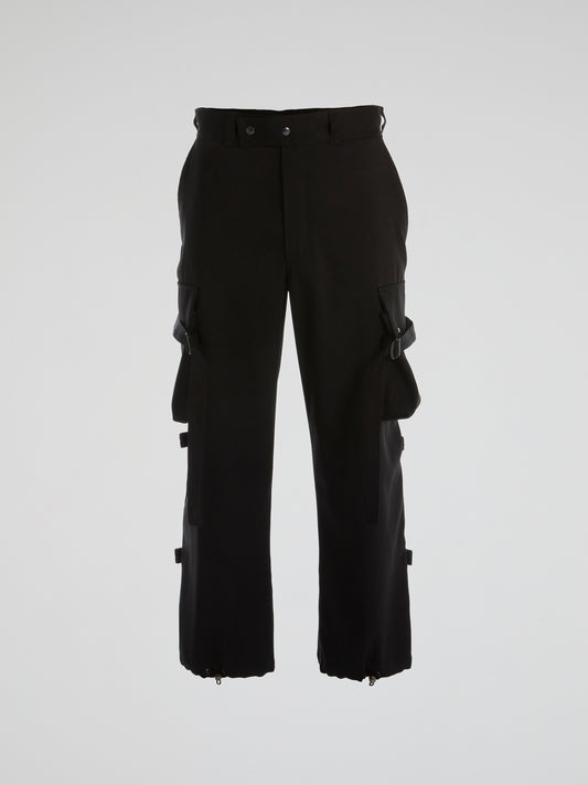 Black Strap Detail Cargo Pants