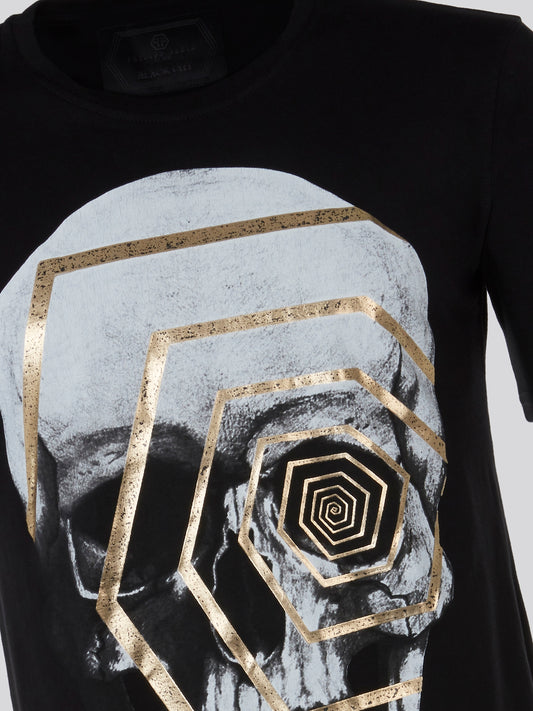 Black Geometrical Skull Print T-Shirt
