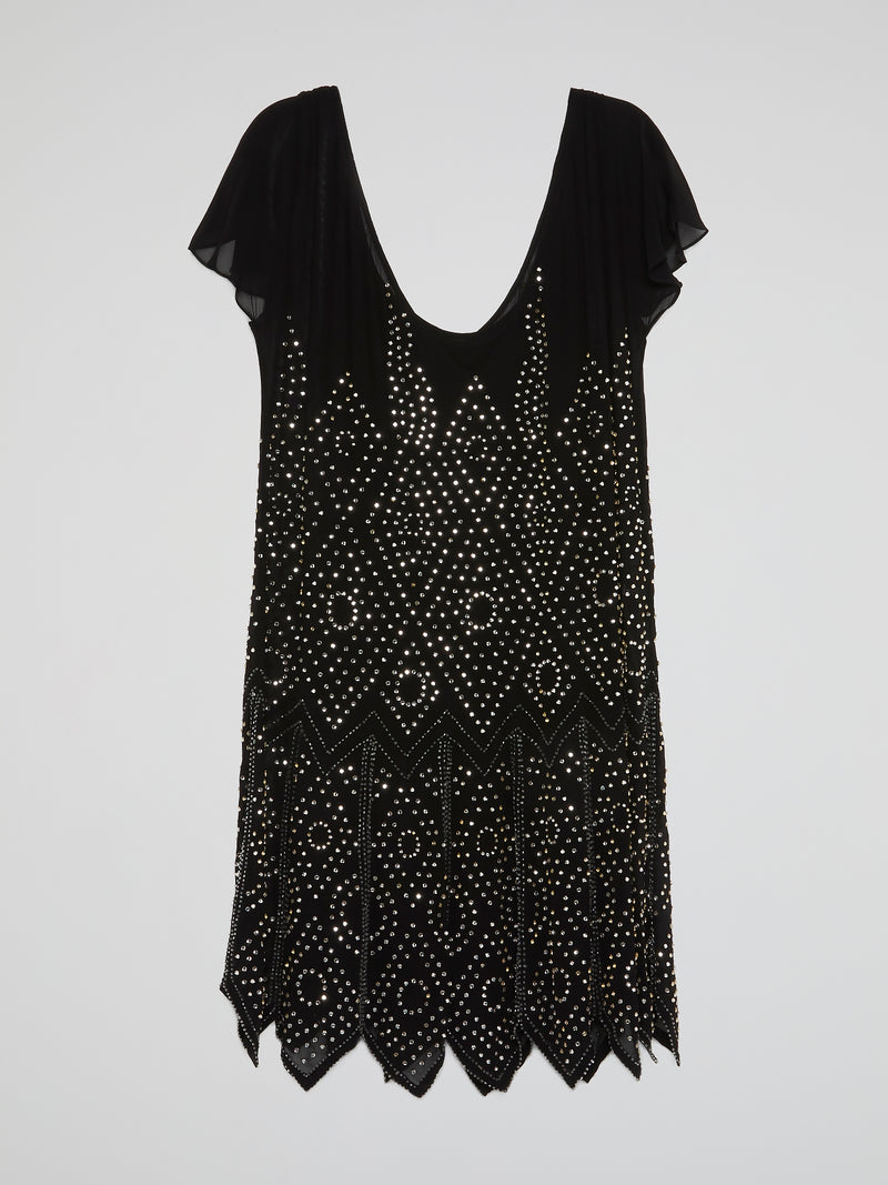 Black Geometric Studded Scoop Dress