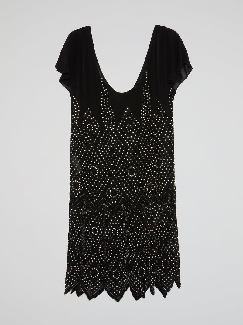 Black Geometric Studded Scoop Dress