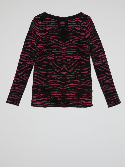 Pink Panel Knitted Long Sleeve Top