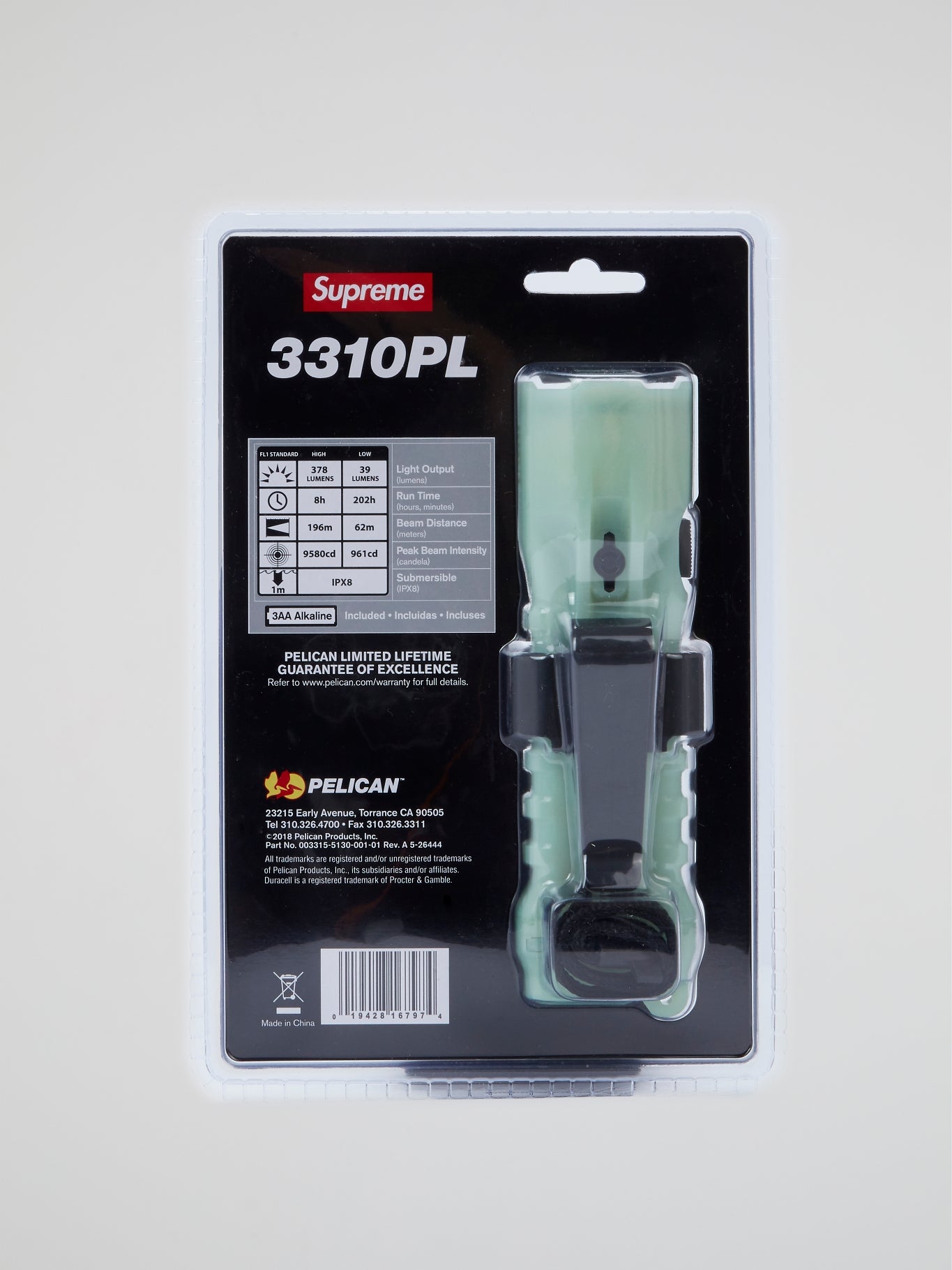 Supreme x Pelican Green 3310PL Flashlight