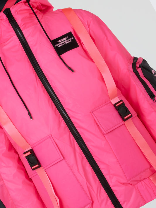 Fuchsia Pink Reflective Utility Pockets Coat