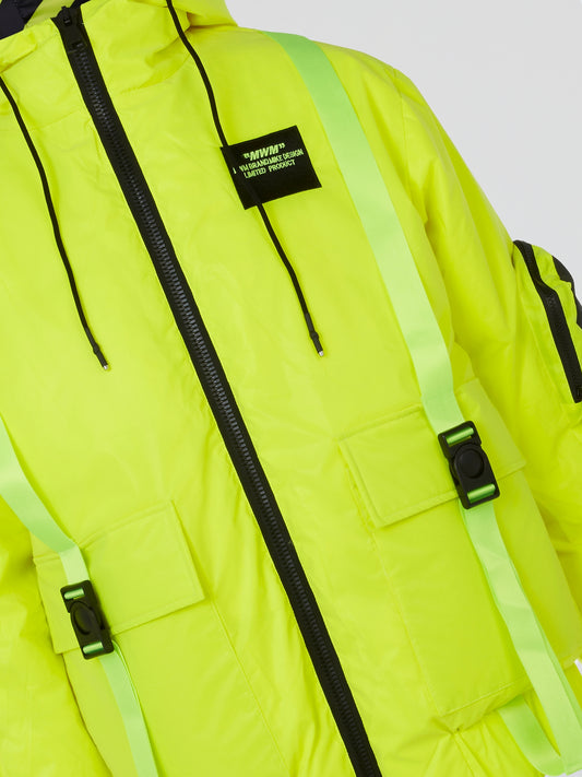 Neon Yellow Reflective Utility Pockets Coat