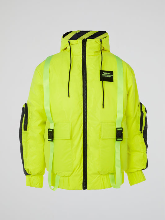 Neon Yellow Reflective Utility Pockets Coat