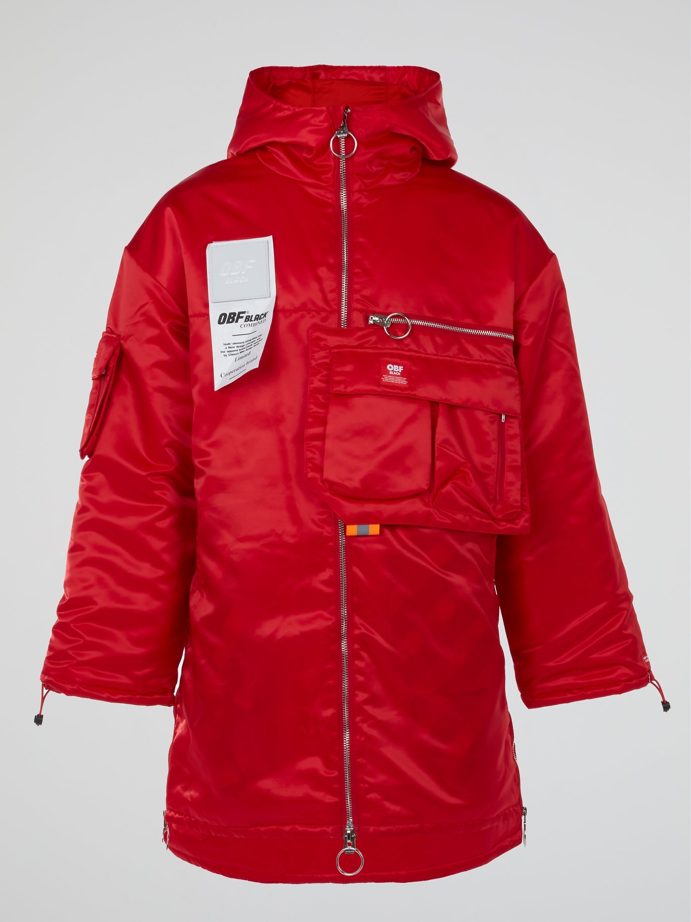 Red Satin Hooded Parka Coat