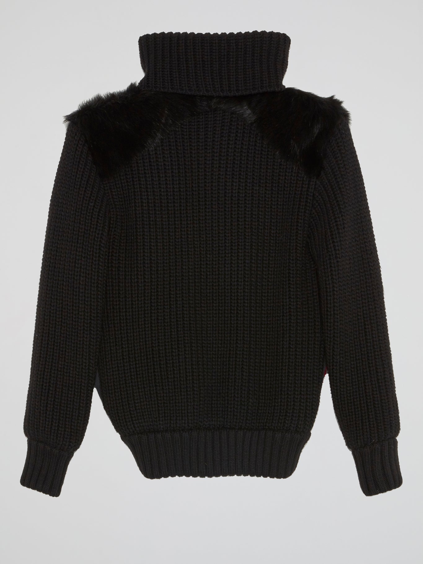 Fur Panel Ribbed Turtleneck Sweater