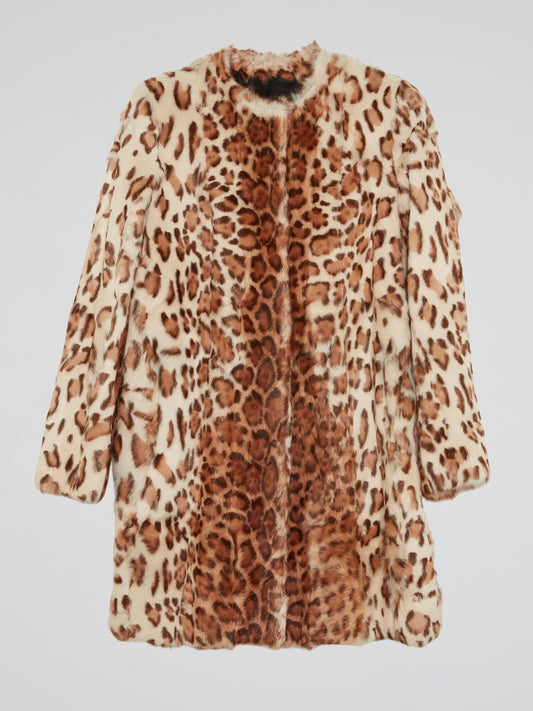 Leopard Print Fur Trench Coat