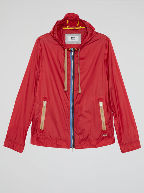 Red Drawstring Hooded Jacket